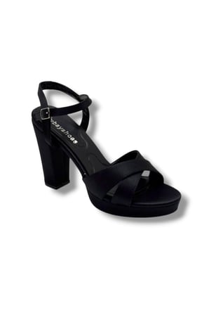 Erbay 308-26 Parlak Saten Çapraz Bant Kalın Topuk Kadın Sandalet(11cm)