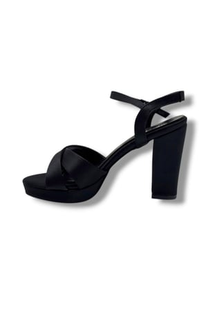 Erbay 308-26 Parlak Saten Çapraz Bant Kalın Topuk Kadın Sandalet(11cm)