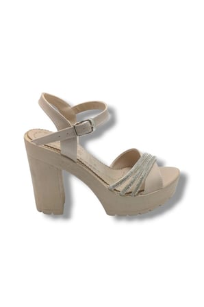 Selfie 4260-26 Rugan Taşlı Çapraz Bant Platform Topuk Fashion Kadın Sandalet(11cm)