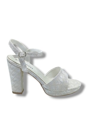 Erbay 321-26 Simli İşlemeli Saten Tek Bant Kalın Topuk Kadın Sandalet(11cm)