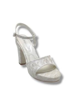 Erbay 321-26 Simli İşlemeli Saten Tek Bant Kalın Topuk Kadın Sandalet(11cm)