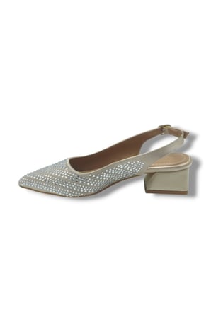 Ceylan Shoes 125-26 Taşlı Parlak Saten Kısa Kare Topuk Kadın Ayakkabı 36-41