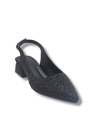 Ceylan Shoes 125-26 Taşlı Parlak Saten Kısa Kare Topuk Kadın Ayakkabı 36-41