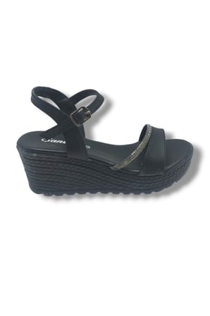 Şanzelize K303-26 Deri Taşlı Dolgu Taban Kadın Sandalet