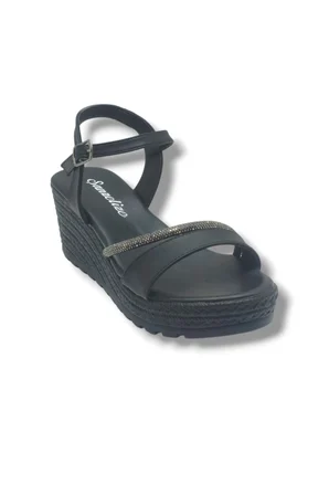 Şanzelize K303-26 Deri Taşlı Dolgu Taban Kadın Sandalet