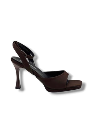 Erbay 603-26 Parlak Saten Tek Bant Orta Boy Topuk Kadın Sandalet(10cm)