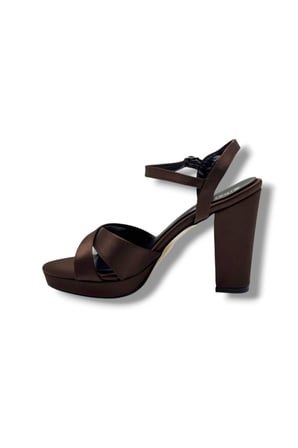 Erbay 308-26 Parlak Saten Çapraz Bant Kalın Topuk Kadın Sandalet(11cm)