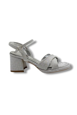 Erbay 405-26 Simli Çupra Kumaş Çapraz Bant Kalın Topuk Kadın Sandalet(7cm)