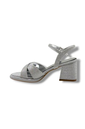 Erbay 405-26 Simli Çupra Kumaş Çapraz Bant Kalın Topuk Kadın Sandalet(7cm)