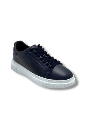 Cakgo 414-26 Hakiki Deri Anatomik Bağcıklı Erkek Sneaker Lacivert Beyaz