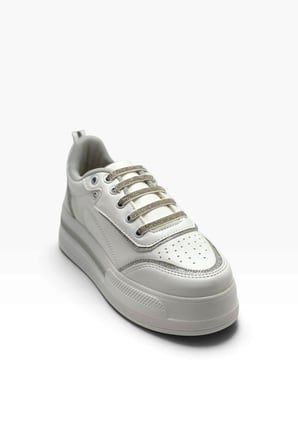 Flet 319-26 Cilt Deri Simli Gölgeli Anatomik Dolgu Taban Kadın Sneaker