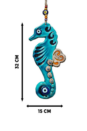 Nazar Boncuklu Küçük Deniz Atı Seramik Dekoratif Duvar Süsü El Emeği Duvar Dekoru Nazar Boncuğu Hediyelik