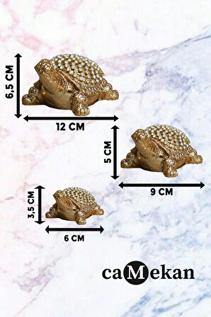 3’lü Taşlı Kaplumbağa Biblo Seti Dekoratif Ev Aksesuarı, Salon Dekorasyon Seti ,Anlamlı Hediye Obje Biblo