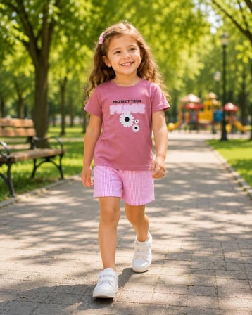 Kız Çocuk Yazlık Tişört Şort Takım Pamuklu Kelebek Baskılı Günlük Rahat İkili Takım 2-3-4-5-6-7-8-9 Yaş