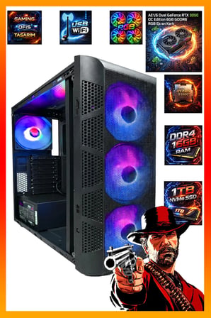 GA Gaming Dual RTX 3050 Ryzen 5 5500 16GB RAM + 1TB M.2 SSD Hazır Sistem Masaüstü Oyuncu Bilgisayarı