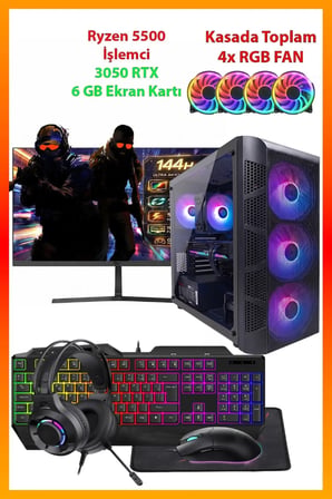 GA Full-Perf Gaming v2 Ryzen 5 5500 + RTX 3050 + 16GB DDR4 RAM 512GB M.2 NVMe SSD Full Set Oyun Bilgisayarı