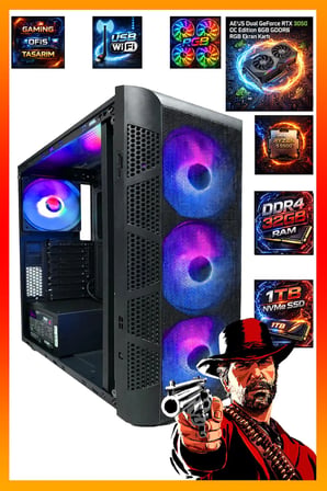 GA Gaming Dual RTX 3050 Ryzen 5 5500 32GB RAM + 1TB M.2 SSD Hazır Sistem Masaüstü Oyuncu Bilgisayarı