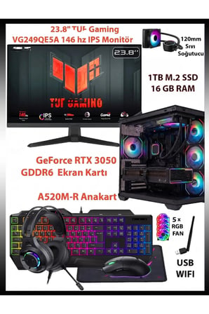 GA-S RTX 3050 Ekran Kartı - Ryzen 5 5500 - 16GB Ram - 1TB M.2 SSD Akvaryum Kasa Sıvı Soğutuculu Full Set Oyuncu Bilgisayarı
