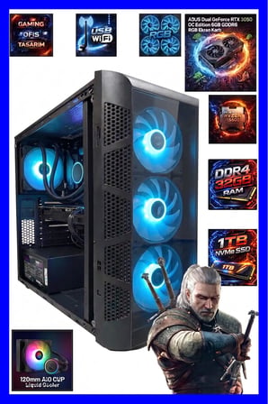 GA-S Gaming Dual RTX 3050 + Ryzen 5 5500 32GB RAM 1TB M.2 SSD Sıvı Soğutuculu Hazır Sistem Masaüstü Oyuncu Bilgisayarı