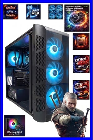 GA-S Gaming Dual RTX 3050 + Ryzen 5 5500 16GB RAM 512GB M.2 SSD Sıvı Soğutuculu Hazır Sistem Masaüstü Oyuncu Bilgisayarı