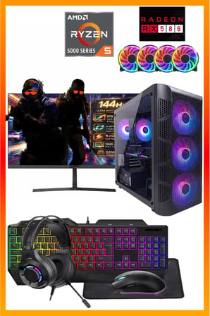 GA Full-Perf Gaming Ryzen 5 5500 + RX580 8GB + 16GB DDR4 RAM 512GB M.2 NVMe SSD + Full Set Hazır Oyun Bilgisayarı