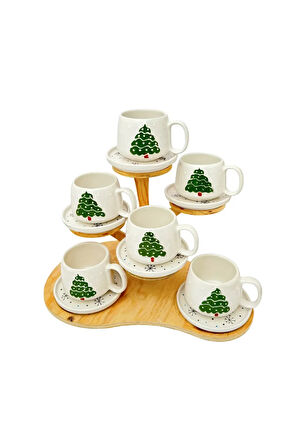 6'LI TABAKLI ÇAM AĞACI YILBAŞI KUPA SETİ, El Yapımı Seramik Kupa, Seramik Kupa