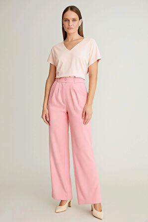 Kadın Pembe Yüksek Bel Palazzo Pantolon