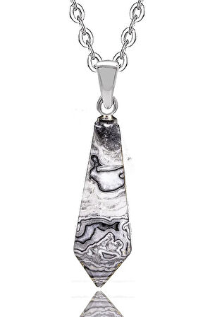 Sertifikalı Gümüş Aparatlı Doğal Desenli Jasper Taşı Kolye