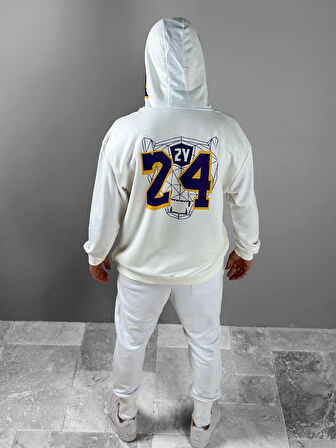 Üç İplik Beyaz Taraftar Hoodie