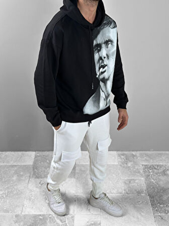 Üç İplik Siyah Thomas Hoodie