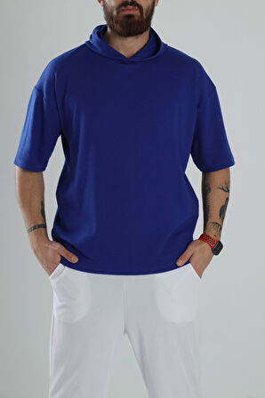 Kapüşonlu Mavi T-Shirt