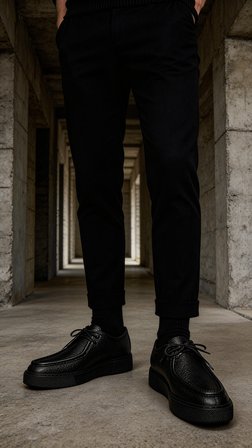 Tetri 0624-1 Alviso Longo Hakiki Deri El Yapımı Erkek Siyah Casual Ayakkabı