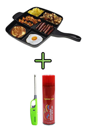 Granit Tava Döküm 5 Gözlü Siyah Tava Yanmaz Yapışmaz Tava 5 Bölmeli 1 Adet Çakmak 1 Adet Çakmak Gazı