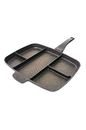 Granit Tava Döküm 5 Gözlü Siyah Tava Yanmaz Yapışmaz Tava 5 Bölmeli 1 Adet Çakmak 1 Adet Çakmak Gazı