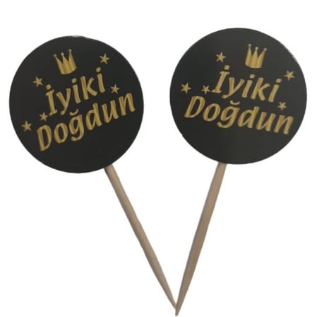 Delux Serisi Özel Gün Sürpriz Pasta Süsü SİYAH GOLD İY Kİ DOĞDUN KÜRDAN 10lu