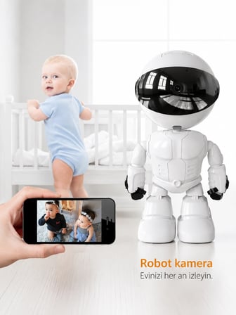 1080P Robot Görünümlü Wifi Ip Bebek Bakıcı Güvenlik Kamerası Kablosuz Gece Görüşlü