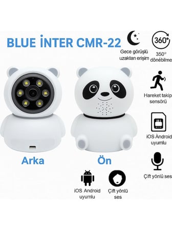 Cmr- 22 Panda Güvenlik Kamerası – 360° Dönüş, Gece Görüşü, Hareket Takipli, Çift Yönlü Ses