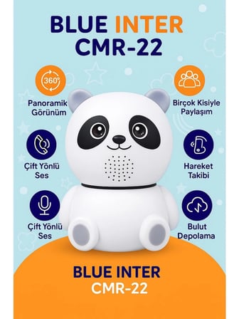 Cmr- 22 Panda Güvenlik Kamerası – 360° Dönüş, Gece Görüşü, Hareket Takipli, Çift Yönlü Ses