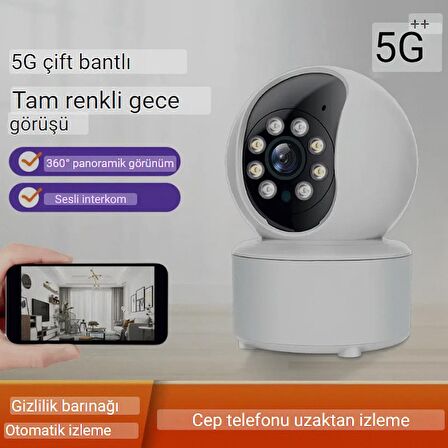  QASUL 5G WiFi Güvenlik Kamerası, 360 Derece HD Akıllı Güvenlik Kamerası Desteği APP Kontrolü, 2 Yönlü Konuşma Bebek Yaşlı Evcil Hayvan Için Hareket Algılamalı Ev Güvenlik