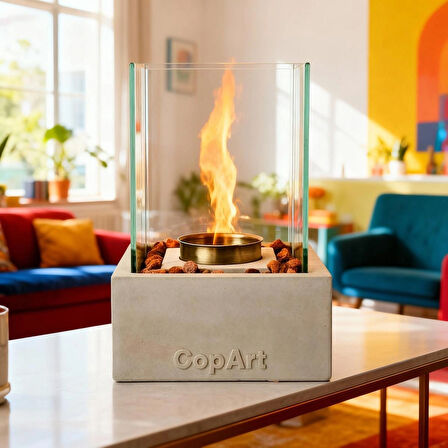 CopArt Quadrata Biyoetanol Masaüstü Şömine - 1 Lt Yakıt ve Dekoratif Taş Hediyeli