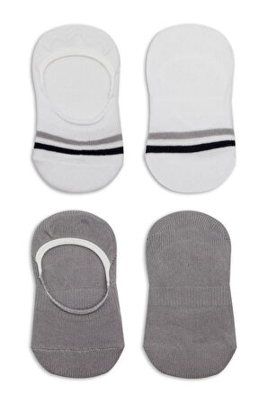 Bistyle 2'li Penye Babet Silikon Çemberli Çorap 30102 Gri Beyaz