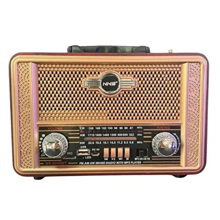 Retro, Nostaljik, Ahşap Tasarım Bluetooth Hoparlörlü, Şarjlı, Taşınabilir Otantik Tasarımlı Fm/am Destekli Radyo Ns8098