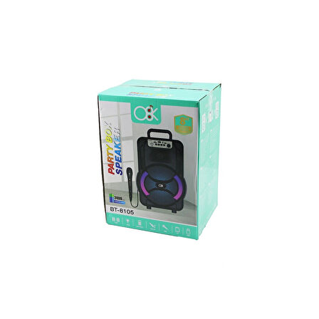 8 İnç Speaker Mikrofonlu Işıklı Hoparlör 2400mah Bluetooth Usb - Aux - Tf - Bluetooht - Dc 5v  Bt-8105