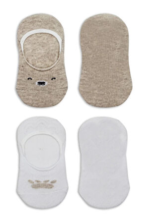 Bistyle 2'li Babet Cute Face Penye Çorap 30103 Bej Beyaz