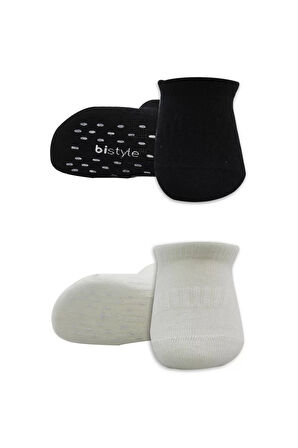 2'li Sneakers Kaymaz Basic Penye Çorap Bs20103 Siyah Ekru