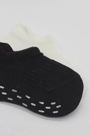 2'li Sneakers Kaymaz Basic Penye Çorap Bs20103 Siyah Ekru