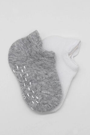 2'li Sneakers Kaymaz Basic Penye Çorap Bs20103 Gri Beyaz