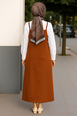 Kadın Kahverengi Basic Ayarlanabilir Askılı Jile Elbise