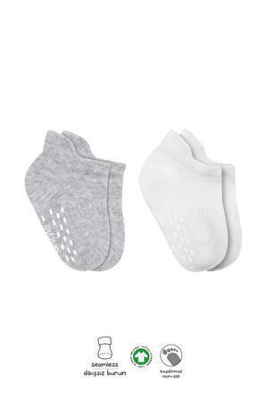 2'li Sneakers Kaymaz Basic Penye Çorap Bs20103 Gri Beyaz