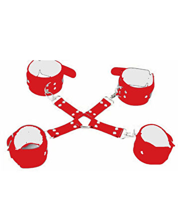 Fantezi Kırmızı Deri Pozisyon El Ayak Kelepçesi